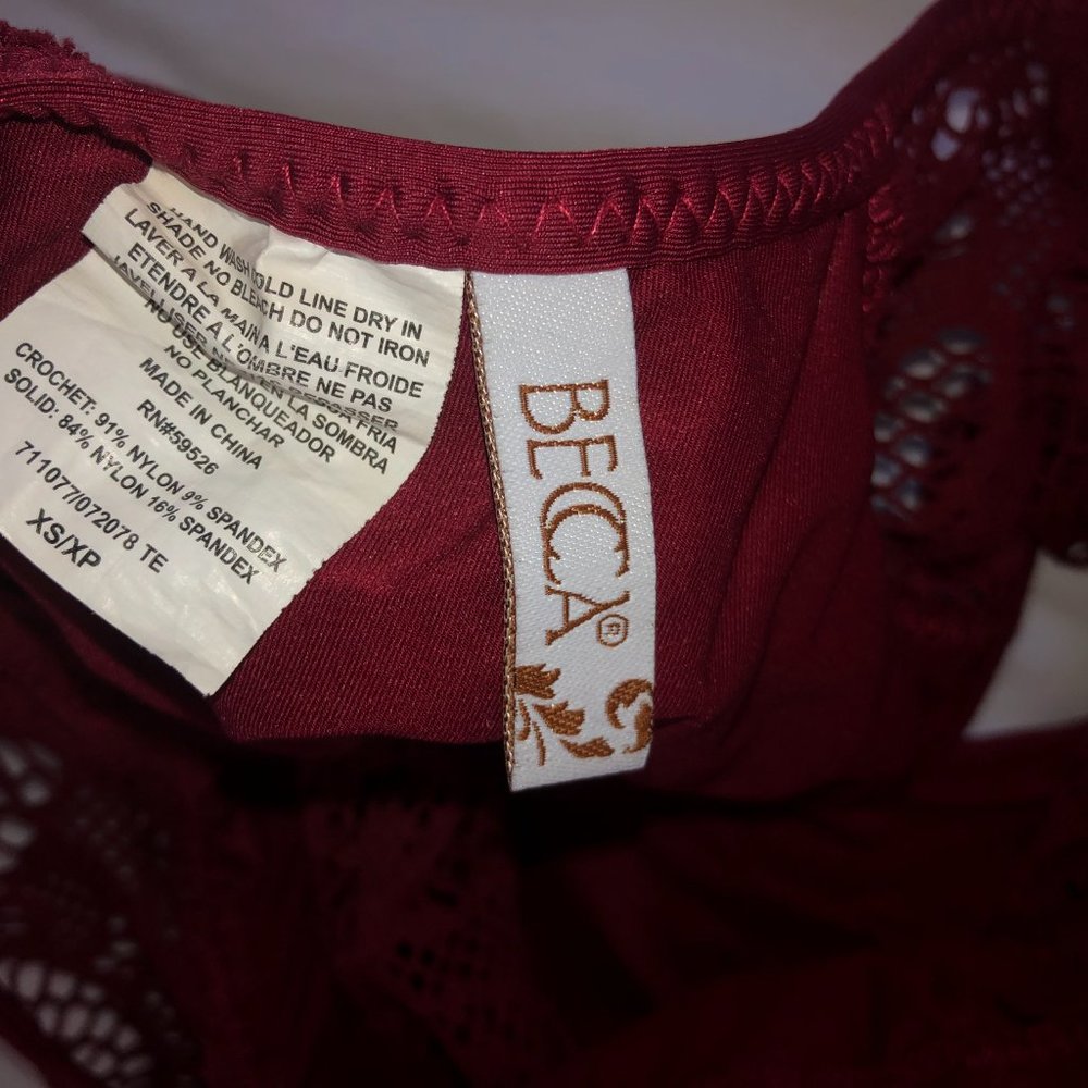 BECCA swim maroon lace one-piece- XS - Picture 3 of 5